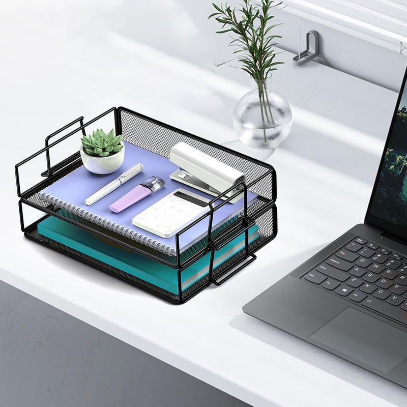 Gawerk 2 Tier Stackable Letter Tray Paper Holder Desk Organizer for Home Office School, Black - Image 4